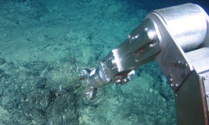 Nautilus Minerals team taking rock sampling during deep sea mining exploration