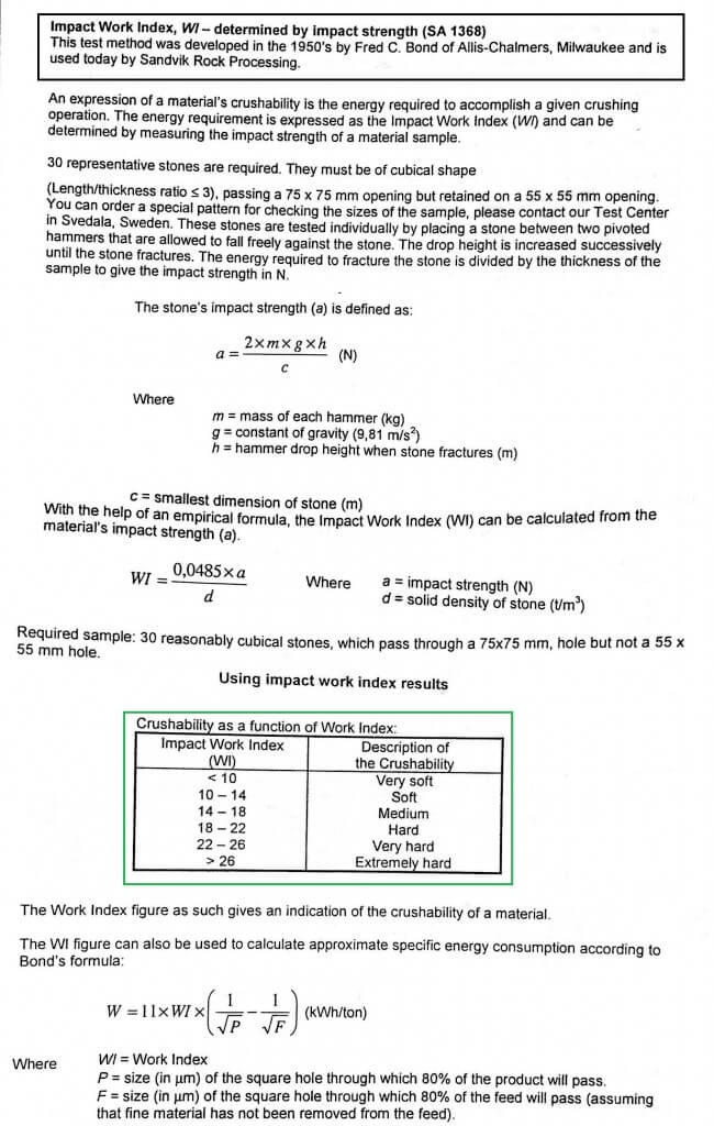 Impact Work Index Procedure