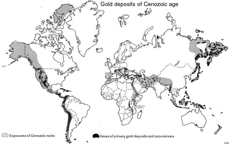 Known gold deposits (Cenozoic)
