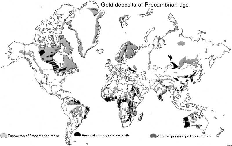 Known gold deposits (PreCambrian)