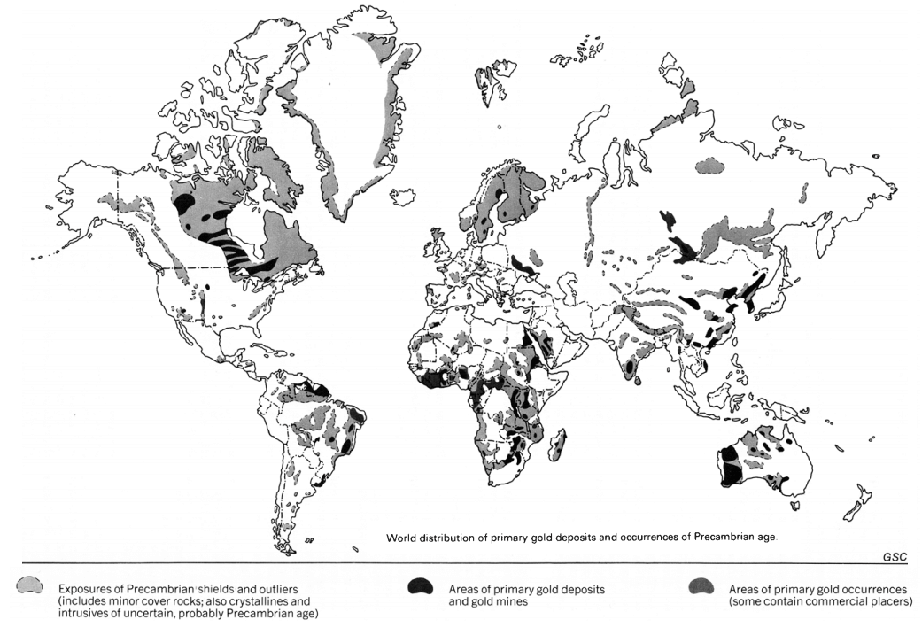 World map gold deposits