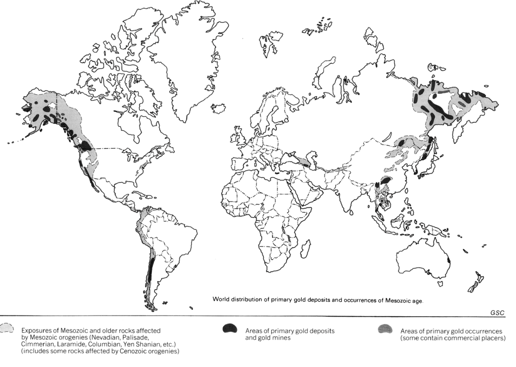 map of gold deposits around the world