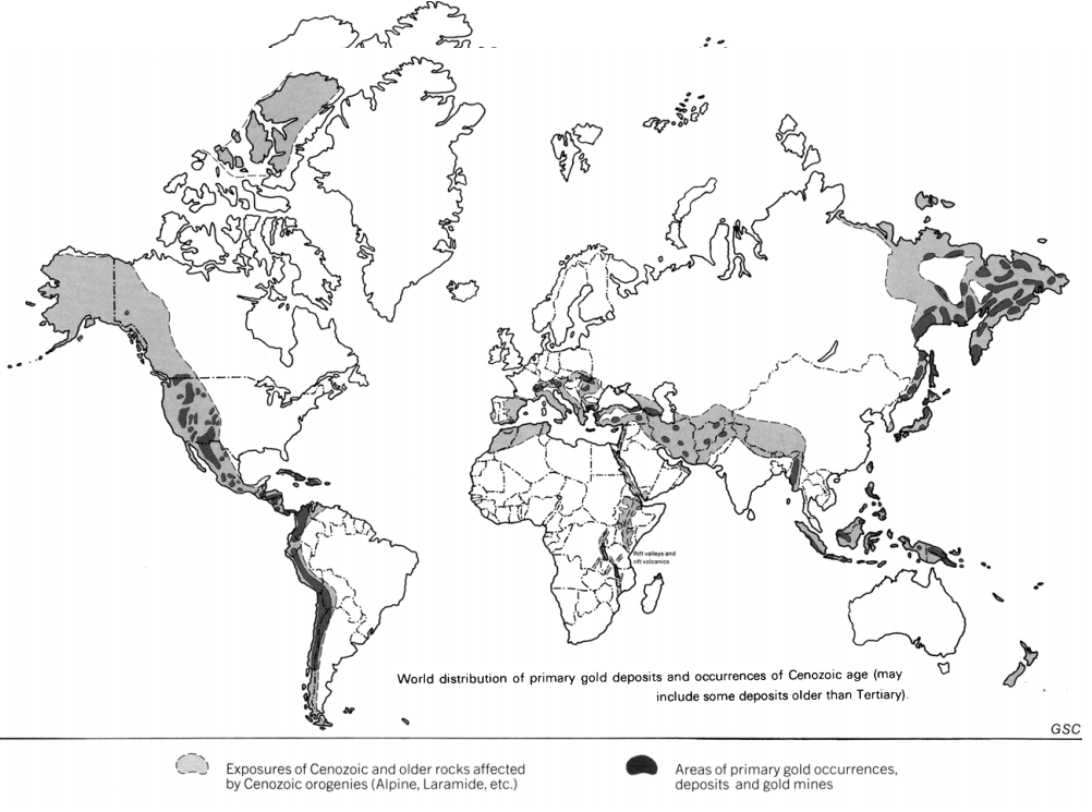 map of primary gold deposits around the world