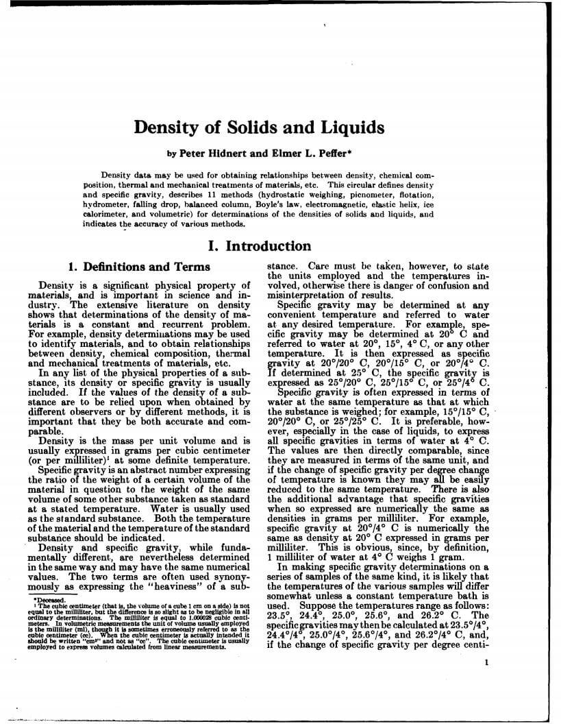 The Density of Liquids and Solids
