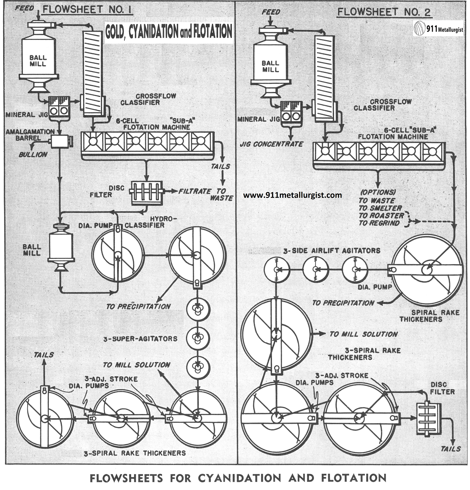 Flowsheets for Cyanidation and Flotation