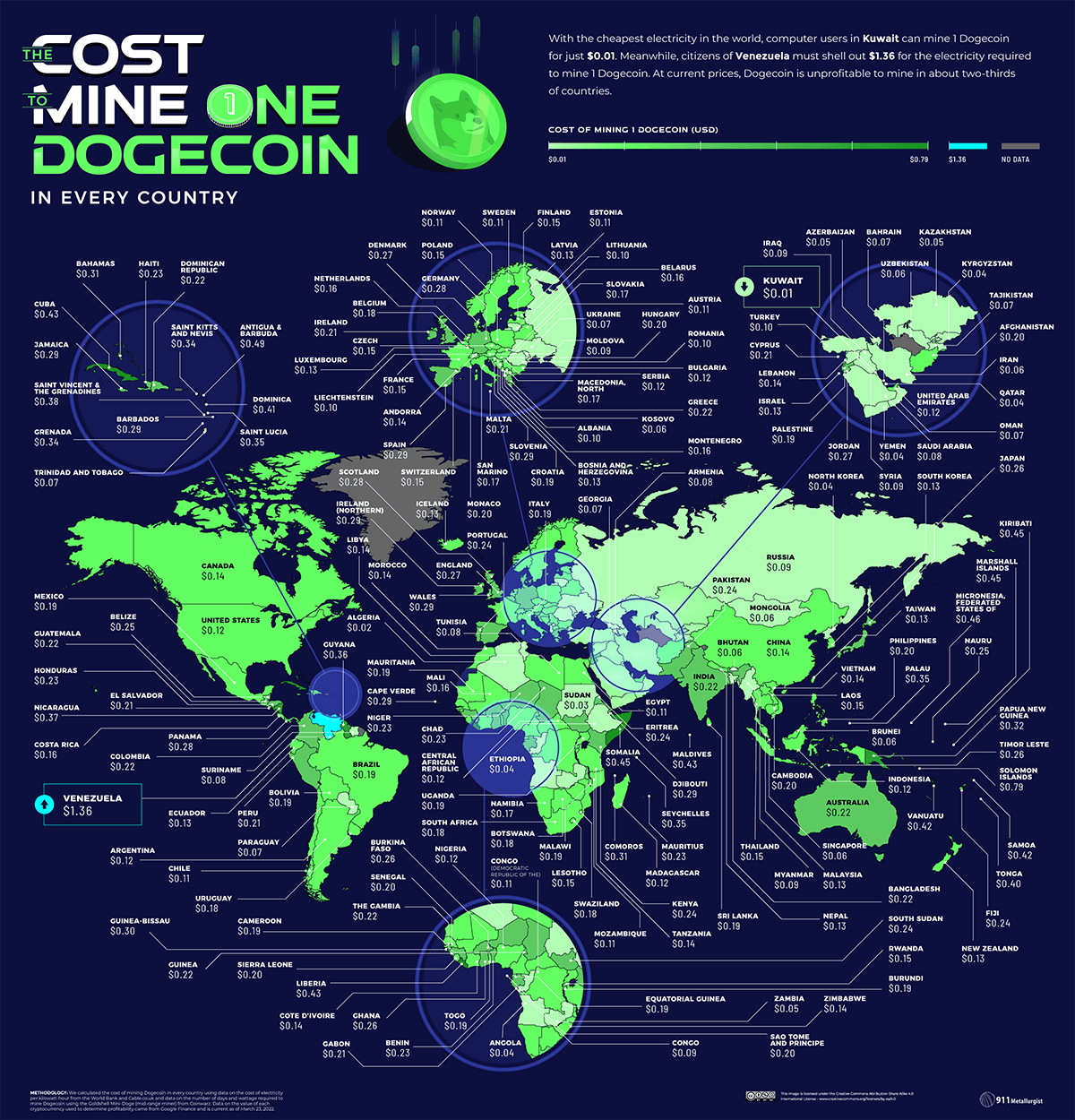 06 Cost to Mine Cryptocurrencies World Map Dogecoin