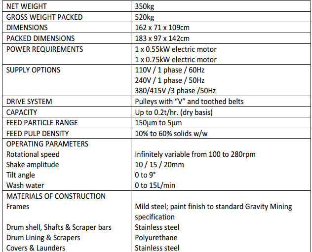 multi gravity separator specification