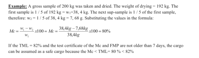 transportable moisture limit calculations example