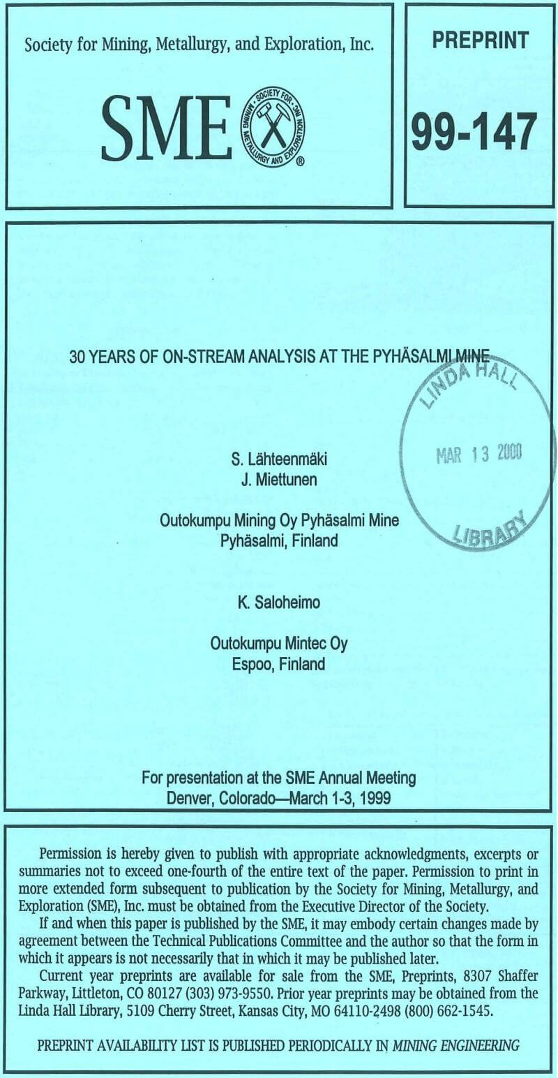 30 years of on-stream analysis at the pyhasalmi mine