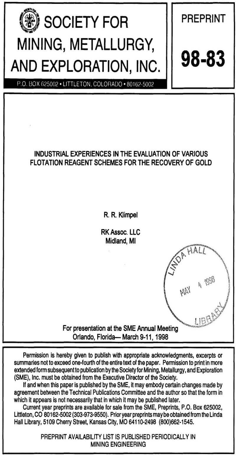 industrial experiences in the evaluation of various flotation reagent schemes for the recovery of gold