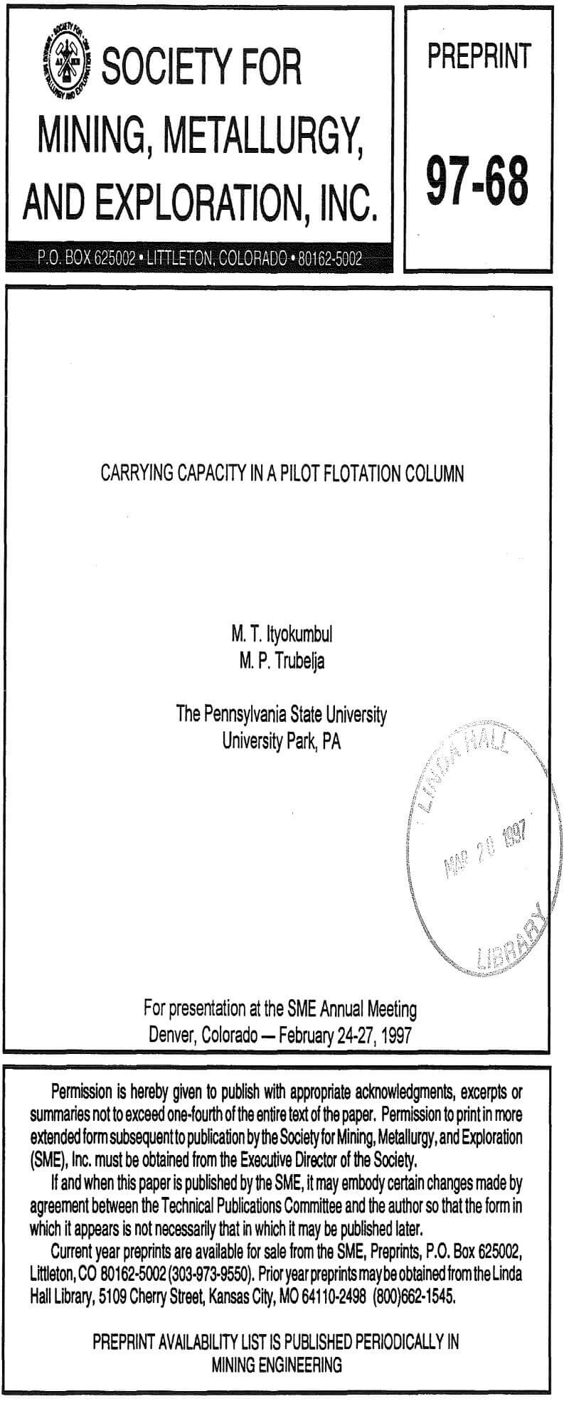 carrying capacity in a pilot flotation column