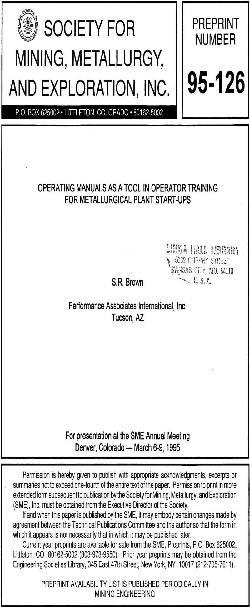 operating manuals as a tool in operator training for metallurgical plant start-ups