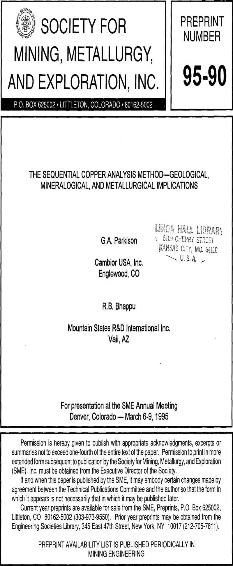 the sequential copper analysis method geological mineralogical and metallurgical implications