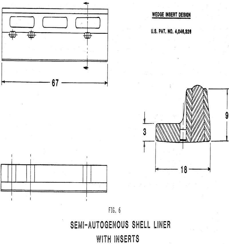 fully-autogenous mill shell liners with insert