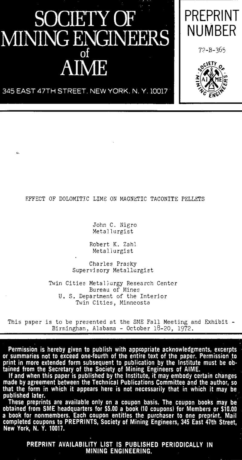 Effect of Dolomitic Lime on Taconite Pellets